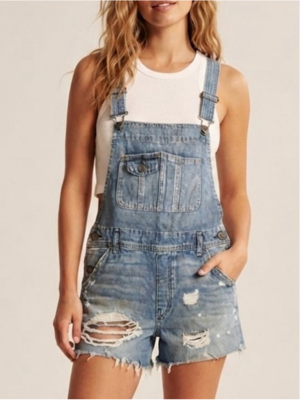 Abercrombie & Fitch Sz S Denim Jean Shorts Overalls Bib Shorts Sexy Beach Resort
